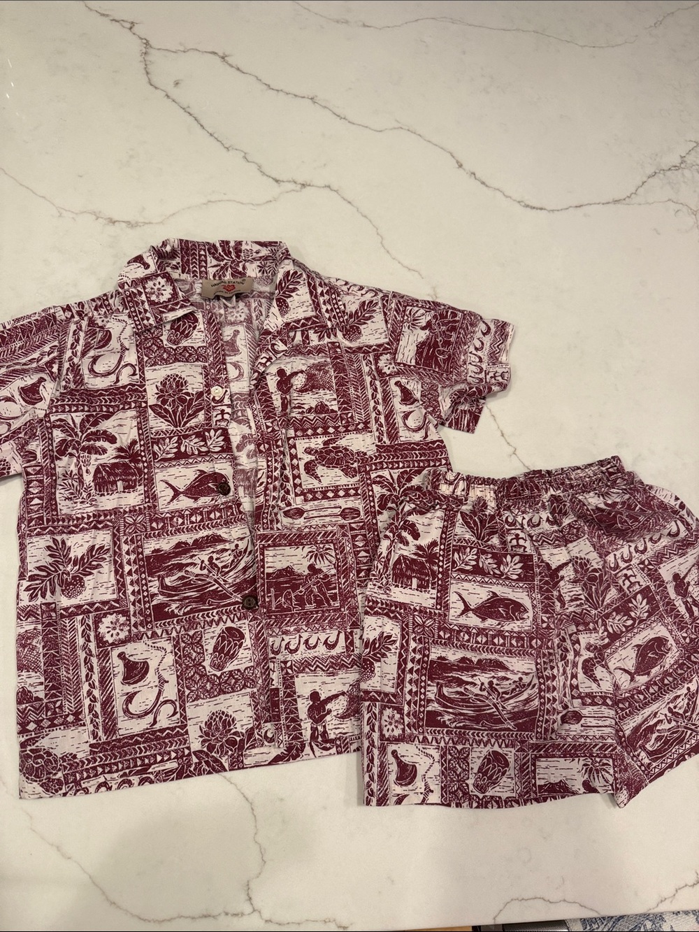 Kids Short-Sleeve Leisure Set in Burgundy Print